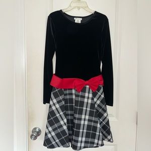 Bonnie Jean Girls 14 Formal Black White Red Plaid Fancy Bow Dress